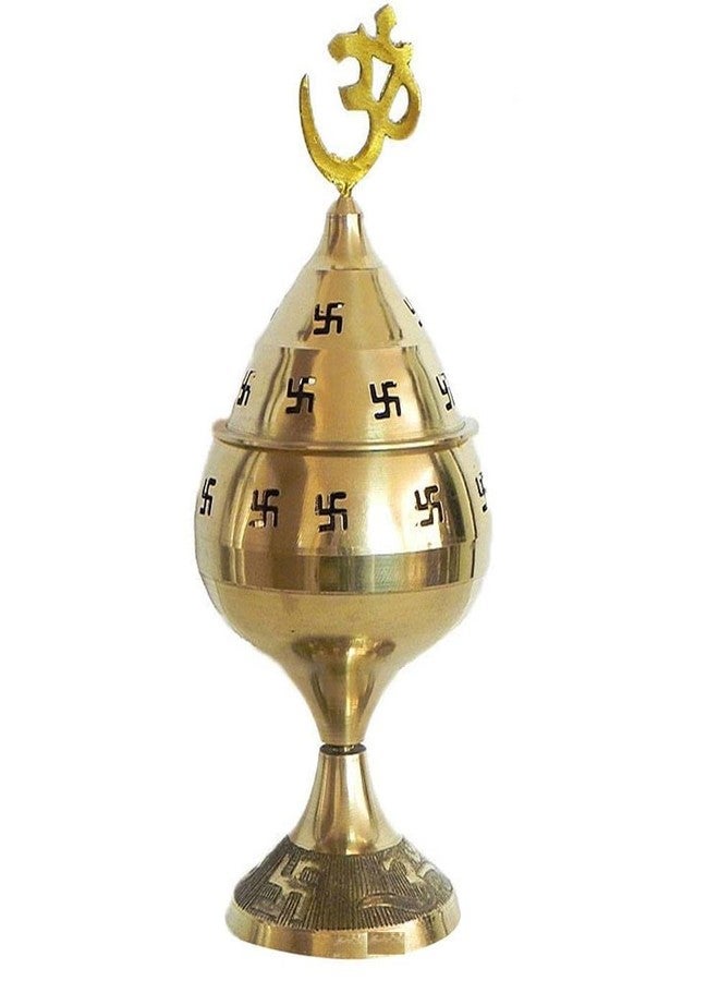Mkd2 Rise Golden Om and Swastik رمز نحاسي مزخرف - Akhand Diya لبوجا -Navratri - نحاس Diya لغرفة بوجا، ديكور معبد المنزل - Diwali Diya - عنصر ديكور Diwali - Image 2